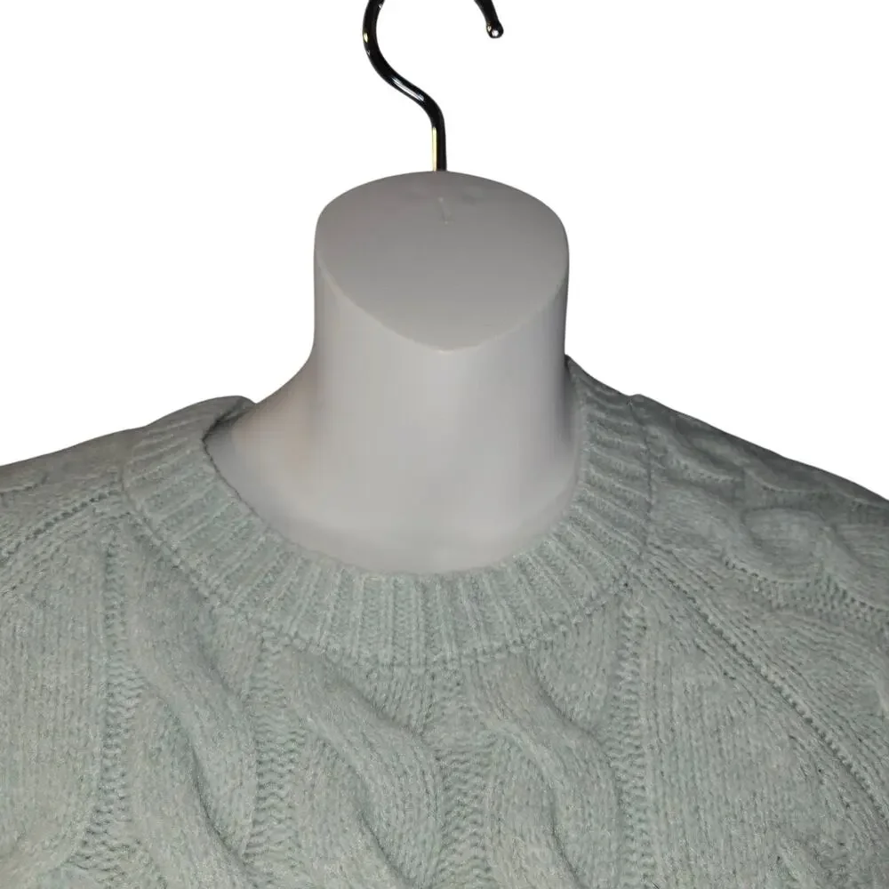 Rachel Zoe Womens Medium Fisherman‎ Sweater Mint Green Lightweight Cable knit
